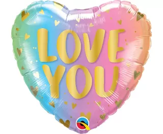 Fóliový balónek 18 palcový QL, Love You Ombre a Hearts