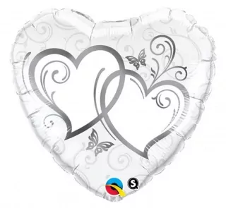 Fóliový balónek 18 palcový QL, Entwined Hearts (stříbrný)