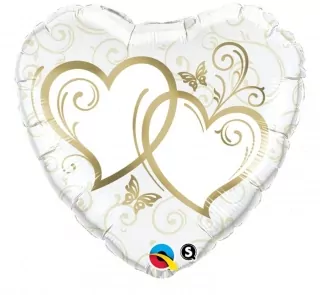 Fóliový balónek 18 palcový QL, Entwined Hearts (zlatý)