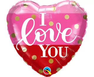 Fóliový balónek 18 palcový QL HRT - zlaté puntíky I Love You