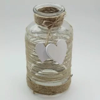 Váza sklo/juta/dřevo 20cm natural