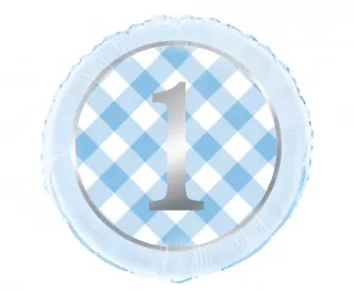 Fóliový balónek číslo 1 Gingham blue, 18 palců, balený