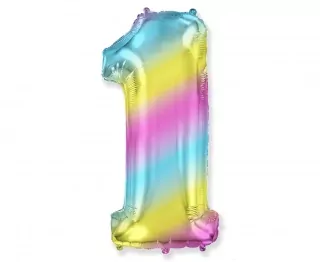 Fóliový balónek číslo 1, pastelový gradient, FX 33'' (volný)