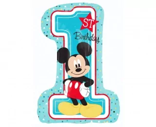 Fóliový balónek číslo 1, Micky Mouse 1. narozeniny, 36 palců