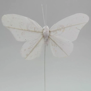  Motýl zápich textil 6ks/12cm bílá