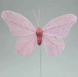  Motýl zápich textil 6ks/12cm růžová
