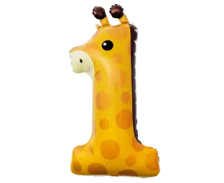 Fóliový balónek číslo 1, Žirafa, 80 cm