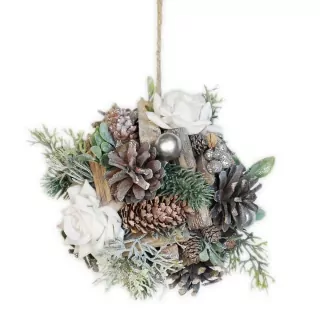 Koule závěs šišky/růže pr.14cm natural/bílá