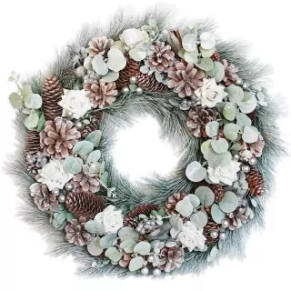  Věnec DELUXE růže/šišky/borovice 50cm