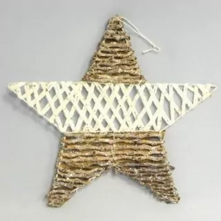 Hvězda závěs modřínové proutí/bílý provázek glitter