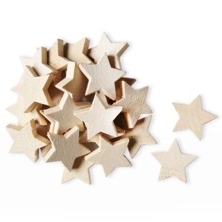Hvězdy přízdoba dřevo 24ks/4cm natural