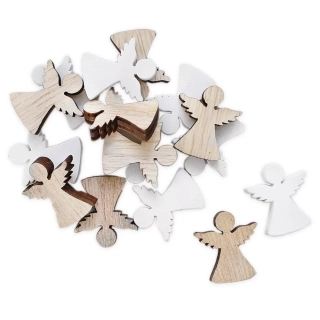 Anděl přízdoba dřevo 36ks/2cm bílá/natur
