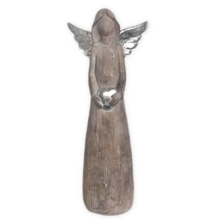  Anděl polyresin 31cm natural/stříbrná