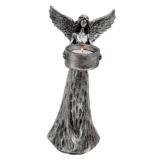  Anděl svícen polyresin 24cm stříbrná