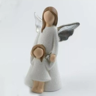 Andělé keramika 16,7cm bílá/stříbrná