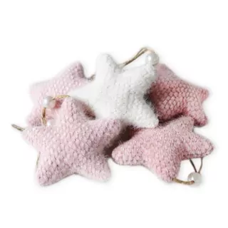 Hvězdy závěs textil 6ks/6,5cm růžová/bílá