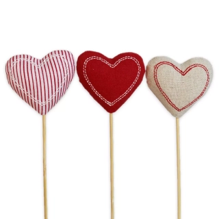  Srdce zápich textil 5,5/28cm červený mix