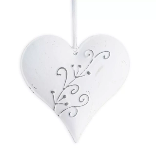  Srdce závěs kov 10cm bílá