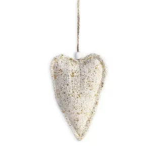 Srdce závěs textil 11,5cm béžová/zlatá
