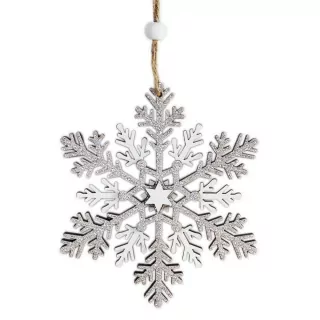 Vločka závěs dřevo 12cm stříbrná