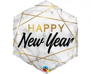 0" fóliový balónek QL Happy New Year, mramorovaný