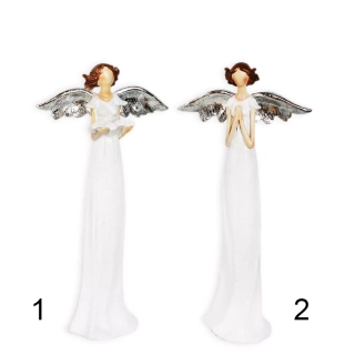  Anděl polyresin 24cm bílá/stříbrná mix