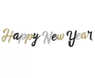 B&C Happy New Year papírová girlanda, třpytky, 250 cm