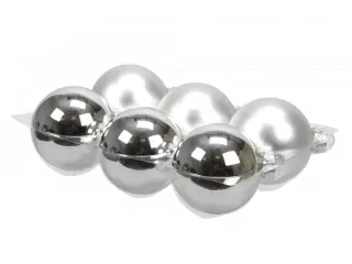 Skleněné baňky stříbrné 8 cm, sada 6 ks