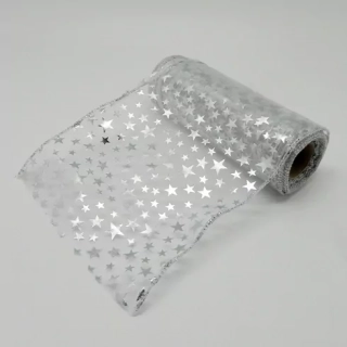 Organza vánoční obšitá š15cm/9m bílá