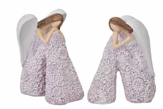 Sedící anděl Flo lila 12,5 cm, mix druhů