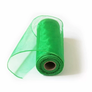 Organza obšitá š15cm/9m tm.zelená