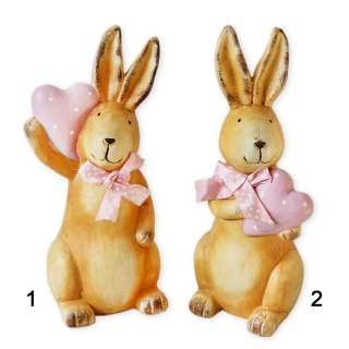 Zajíc keramika 22,5cm natural/růžová