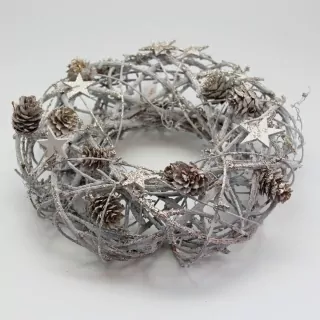 Věnec proutí vánoční pr.25 šedá/gliter
