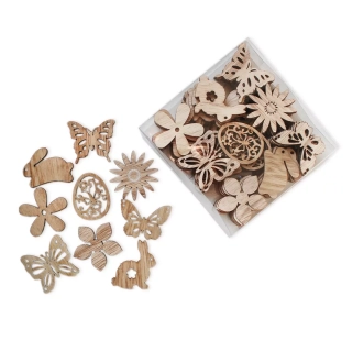 Přízdoby jaro dřevo 36ks/3,5cm natural