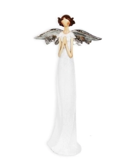 Anděl polyresin 33cm bílá/stříbrná mix