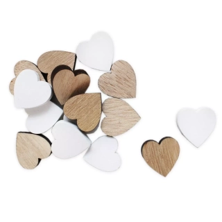 Srdce přízdoba dřevo 36ks/2cm bílá/natur