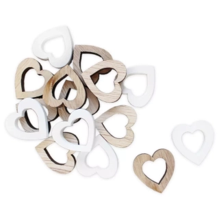 Srdce přízdoba dřevo 36ks/2cm bílá/natur