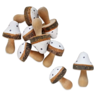 Hříbky přízdoba dřevo 10ks/4,5cm bílá/natur