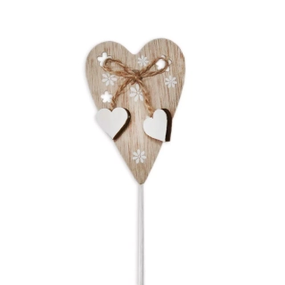Srdce zápich dřevo 7/20cm natural
