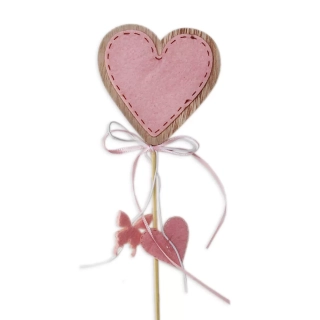 Srdce zápich dřevo 15cm růžová