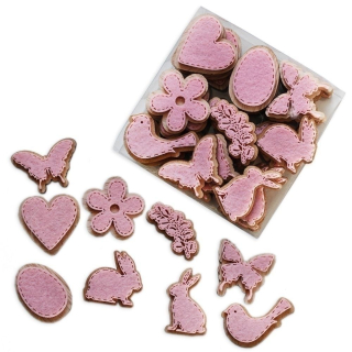 Přízdoby dřevo 36ks/3,5cm  růžová