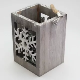 Svícen vločka dřevo/sklo 15cm šedá