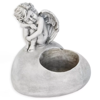 Anděl/srdce svícen polyresin 16cm šedá