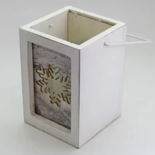 Svícen patina dřevo/sklo/kov 15cm bílá