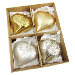 Srdce baňka sklo 4ks/8cm antique mix