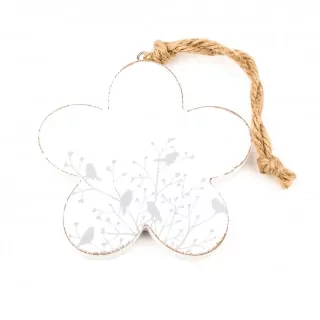 Kytka závěs dřevo 12cm bílá