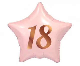 Fóliový balónek číslo 18, růžová hvězda, potisk růžového zlata, 19"