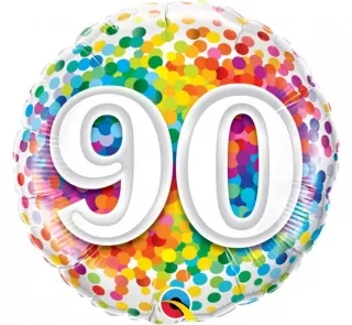 Fóliový balónek číslo 90, narozeniny, konfety 18"