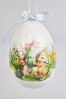 Plastové vajíčko na zavěšení s motivem zajíčků 12 cm