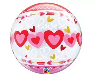 Fóliový balónek 22" QL Bubble, Love - Connected Hearts